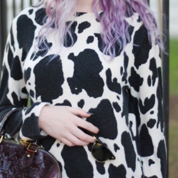 Vintage Cashmere/Silk Blend Cow Print Talbots Crewneck Sweater size L - Picture 4 of 8